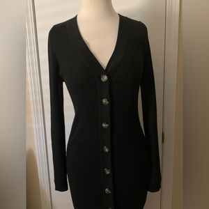 H&M Black Button Down Ribbed Knit Midi Sweater Dress